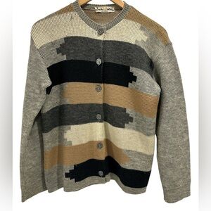 Vintage 60's 70's Jack Winter Wool Geometric Print Cardigan Sweater - Size 38/8